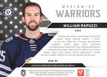 2022-23 SportZoo Tipos Extraliga - Worldwide Warriors Limited #WW-31 William Rapuzzi Back