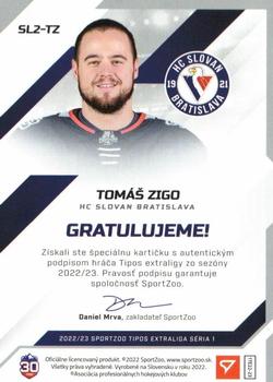 2022-23 SportZoo Tipos Extraliga - Authentic Signature - Level 2 #SL2-TZ Tomas Zigo Back