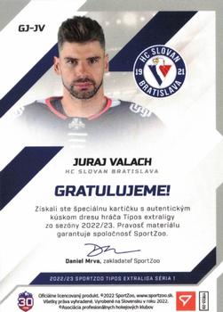 2022-23 SportZoo Tipos Extraliga - Game Jersey #GJ-JV Juraj Valach Back