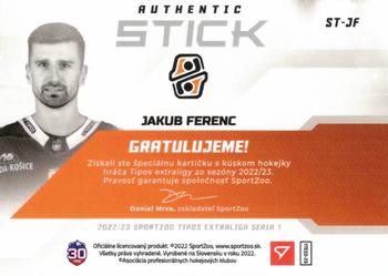 2022-23 SportZoo Tipos Extraliga - Authentic Stick #ST-JF Jakub Ferenc Back