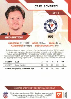 2022-23 SportZoo Tipos Extraliga - Red #003 Carl Ackered Back