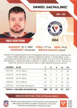 2022-23 SportZoo Tipos Extraliga - Red #004 Daniel Gachulinec Back