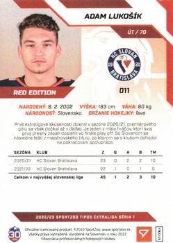 2022-23 SportZoo Tipos Extraliga - Red #011 Adam Lukosik Back