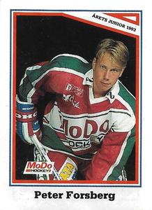 1993-94 Semic Elitserien (Swedish) Stickers #305 Peter Forsberg Front