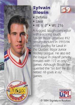 1994-95 Signature Rookies - Authentic Signatures Promos #59 Sylvain Blouin Back