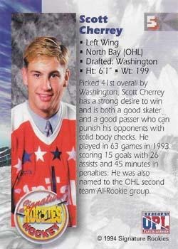 1994-95 Signature Rookies - Authentic Signatures Promos #5 Scott Cherrey Back