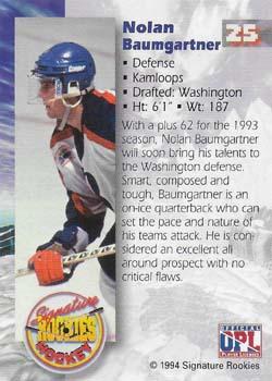 1994-95 Signature Rookies - Authentic Signatures Promos #25 Nolan Baumgartner Back