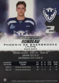2022-23 Extreme Sherbrooke Phoenix (QMJHL) #2 Christophe Rondeau Back