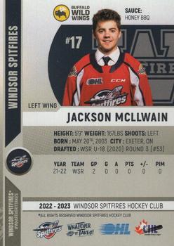 2022-23 Windsor Spitfires (OHL) #NNO Jackson McLlwain Back