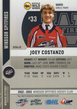 2022-23 Windsor Spitfires (OHL) #NNO Joey Costanzo Back