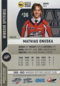 2022-23 Windsor Spitfires (OHL) #NNO Mathias Onuska Back