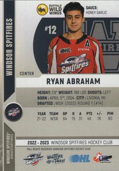 2022-23 Windsor Spitfires (OHL) #NNO Ryan Abraham Back