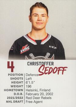 2022-23 Red Deer Rebels (WHL) #NNO Christoffer Sedoff Back