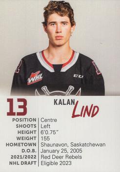 2022-23 Red Deer Rebels (WHL) #NNO Kalan Lind Back