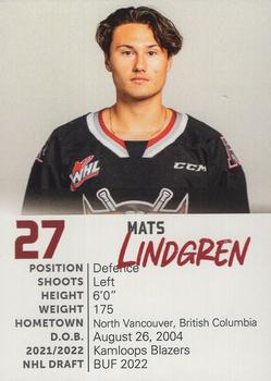 2022-23 Red Deer Rebels (WHL) #NNO Mats Lindgren Back