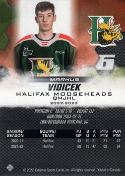2022-23 Extreme Halifax Mooseheads (QMJHL) #3 Markus Vidicek Back