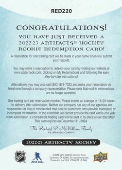 2022-23 Upper Deck Artifacts - Rookie Redemptions #RED220 New York Rangers Rookie Redemption Back