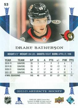 2022-23 Upper Deck Artifacts - Turquoise #53 Drake Batherson Back
