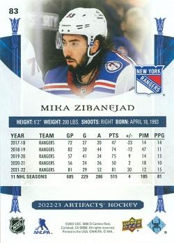 2022-23 Upper Deck Artifacts - Turquoise #83 Mika Zibanejad Back