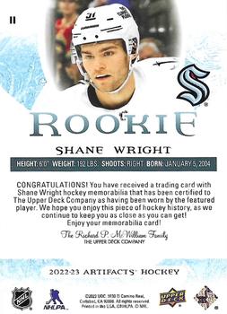 2022-23 Upper Deck Artifacts - Roman Numeral Rookies Material Emerald #II Shane Wright Back