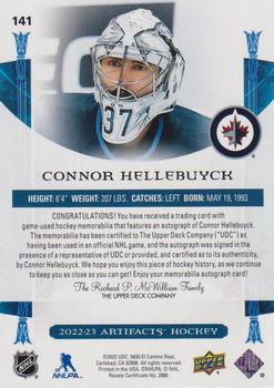 2022-23 Upper Deck Artifacts - Auto Material Gold #141 Connor Hellebuyck Back