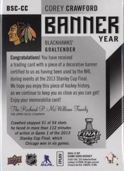 2016-17 SP Game Used - Banner Year Achievement #BSC-CC Corey Crawford Back