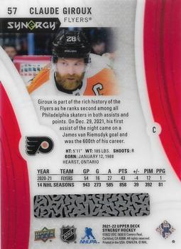 2021-22 Upper Deck Synergy - Red Codes #57 Claude Giroux Back