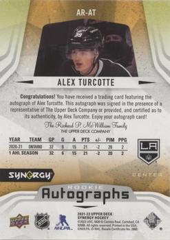 2021-22 Upper Deck Synergy - Autographs Rookies #AR-AT Alex Turcotte Back