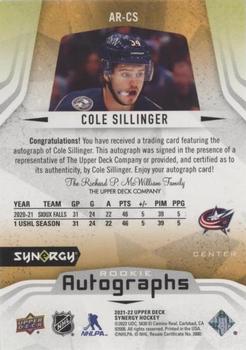 2021-22 Upper Deck Synergy - Autographs Rookies #AR-CS Cole Sillinger Back
