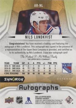 2021-22 Upper Deck Synergy - Autographs Rookies #AR-NL Nils Lundkvist Back