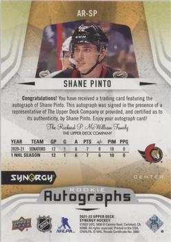 2021-22 Upper Deck Synergy - Autographs Rookies #AR-SP Shane Pinto Back