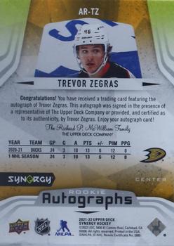 2021-22 Upper Deck Synergy - Autographs Rookies #AR-TZ Trevor Zegras Back