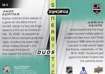 2021-22 Upper Deck Synergy - Synergistic Duos Stars #SD-2 Anze Kopitar / Adrian Kempe Back