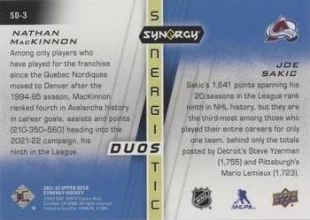 2021-22 Upper Deck Synergy - Synergistic Duos Stars and Legends Red #SD-3 Nathan MacKinnon / Joe Sakic Back