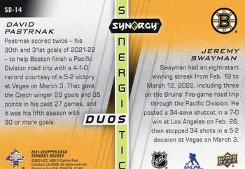 2021-22 Upper Deck Synergy - Synergistic Duos Stars and Rookies #SD-14 David Pastrnak / Jeremy Swayman Back