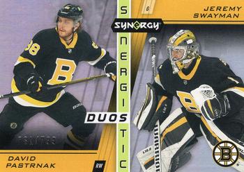 2021-22 Upper Deck Synergy - Synergistic Duos Stars and Rookies #SD-14 David Pastrnak / Jeremy Swayman Front