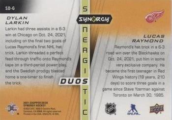 2021-22 Upper Deck Synergy - Synergistic Duos Stars and Rookies Gold #SD-6 Dylan Larkin / Lucas Raymond Back