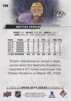 2022-23 Upper Deck - Silver Foil #100 Mattias Ekholm Back