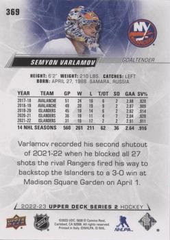 2022-23 Upper Deck - Silver Foil #369 Semyon Varlamov Back