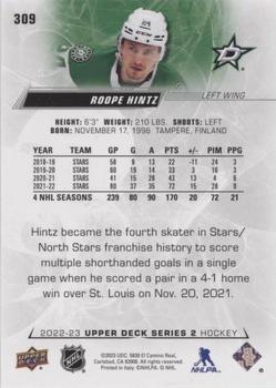 2022-23 Upper Deck - Speckled Rainbow Foil #309 Roope Hintz Back