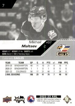 2022-23 Upper Deck AHL #7 Mikhail Maltsev Back