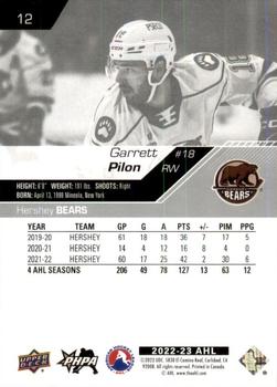 2022-23 Upper Deck AHL #12 Garrett Pilon Back