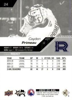 2022-23 Upper Deck AHL #24 Cayden Primeau Back