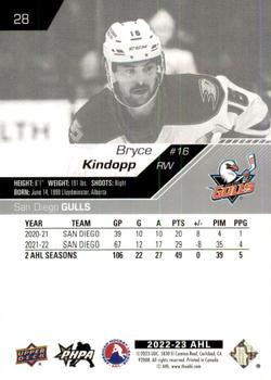 2022-23 Upper Deck AHL #28 Bryce Kindopp Back