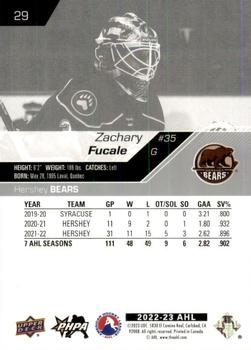 2022-23 Upper Deck AHL #29 Zachary Fucale Back