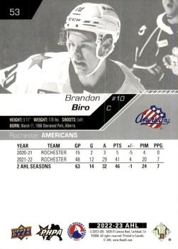 2022-23 Upper Deck AHL #53 Brandon Biro Back