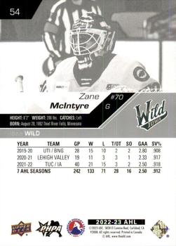 2022-23 Upper Deck AHL #54 Zane Mcintyre Back