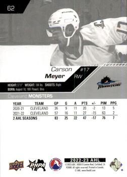 2022-23 Upper Deck AHL #62 Carson Meyer Back