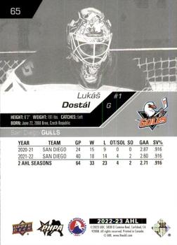 2022-23 Upper Deck AHL #65 Lukas Dostal Back