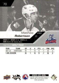 2022-23 Upper Deck AHL #70 Matthew Robertson Back